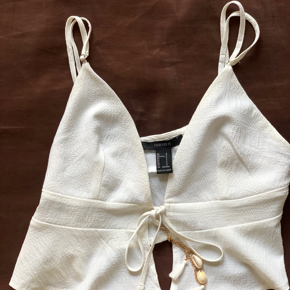 Chic White Tie-Front Textured Camisole